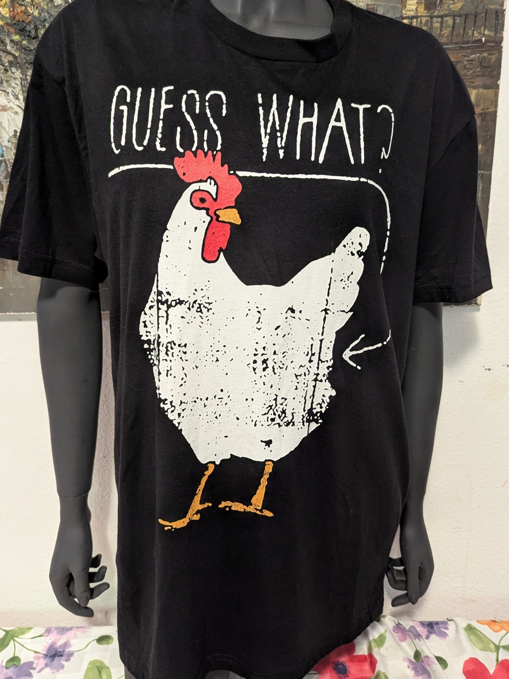 Graphic Black T-Shirt with Chicken Print